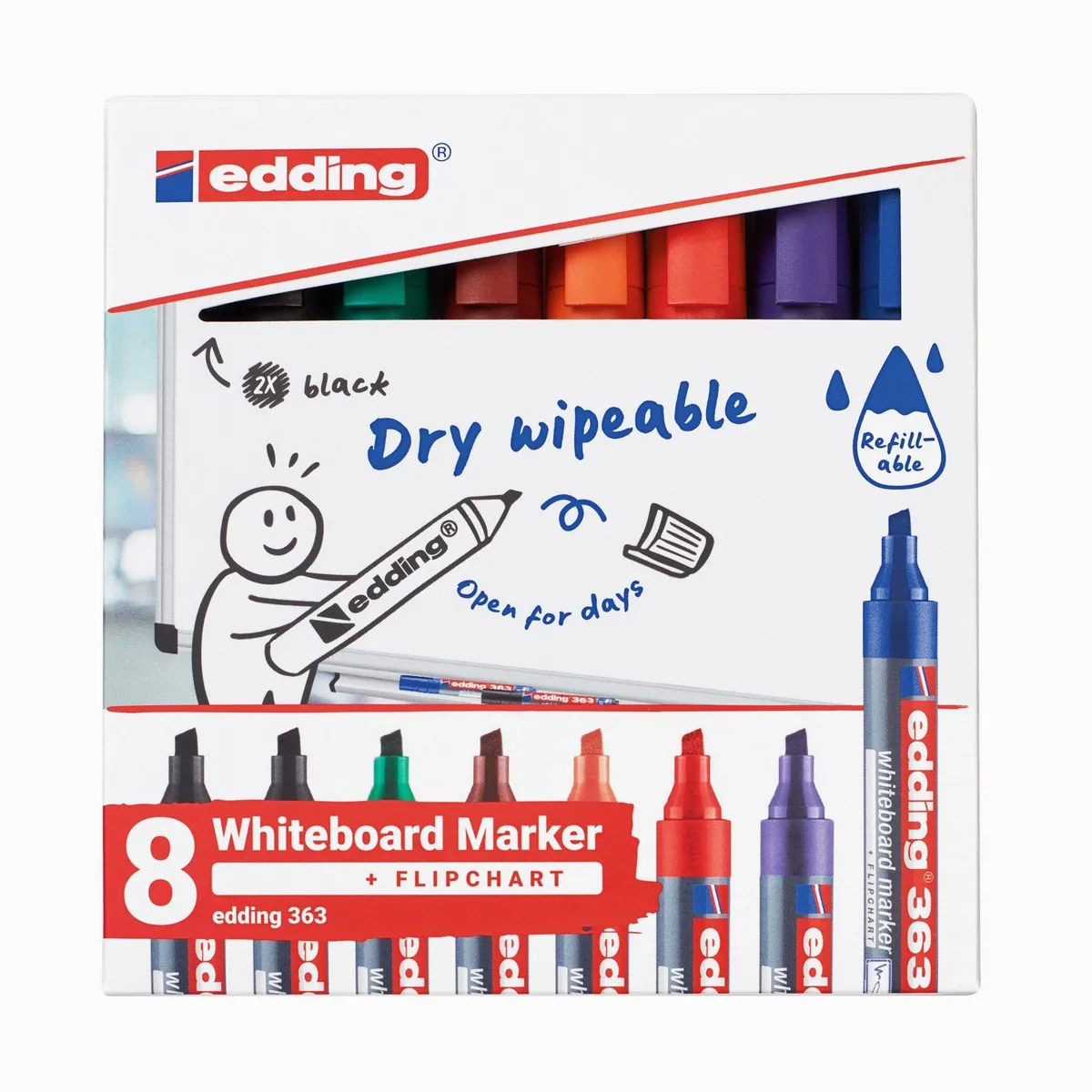 Edding Whiteboard Marker, 8 Stück, nachfüllbar, 1-5mm Strichstärke