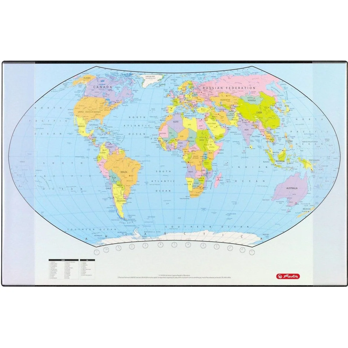 Herlitz Schreibtischunterlage Weltkarte, praktisch & informativ — 44x68 cm