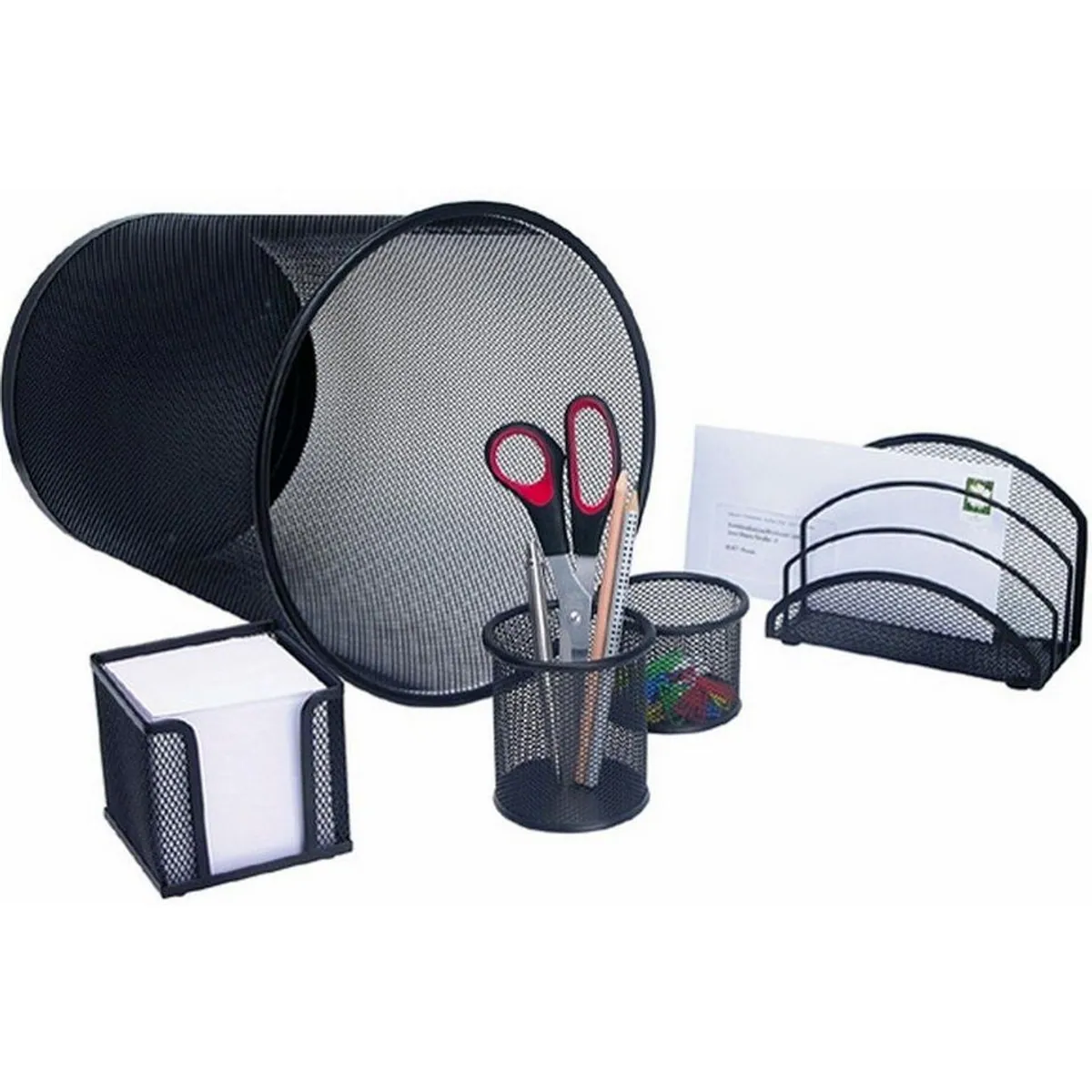 Wedo Tischaufsatz Schreibtisch-Set, 5-teilig, aus Drahtmetall, schwarz